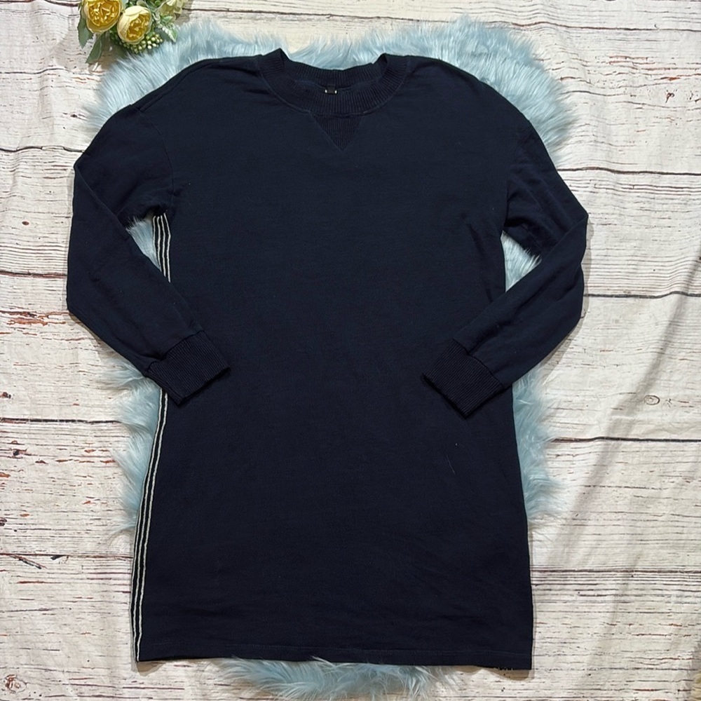 Monrow Supersoft Navy Side Stripe Sweatshirt Dress sz M